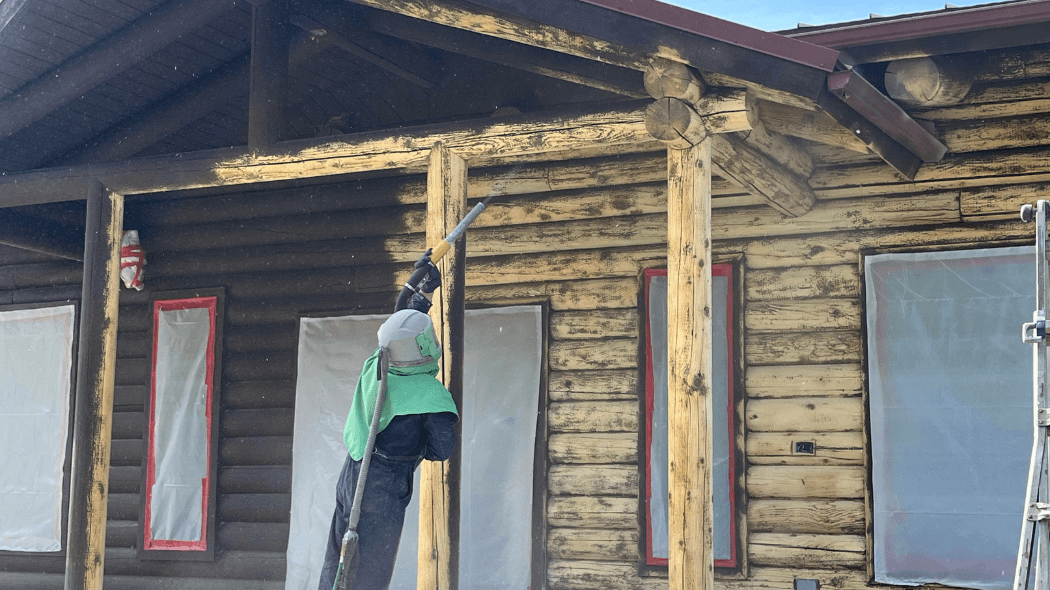 sandblasting a log home in Hayden, Idaho